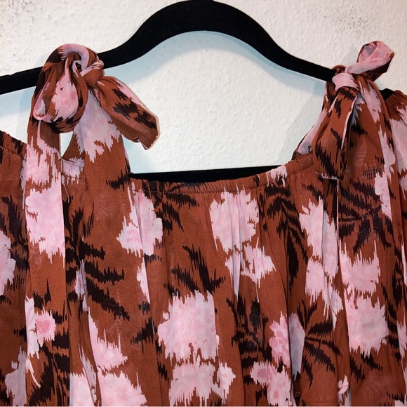 GANNI Monette Georgette Midi Cold Shoulder Floral Dress - Picture 6 of 12